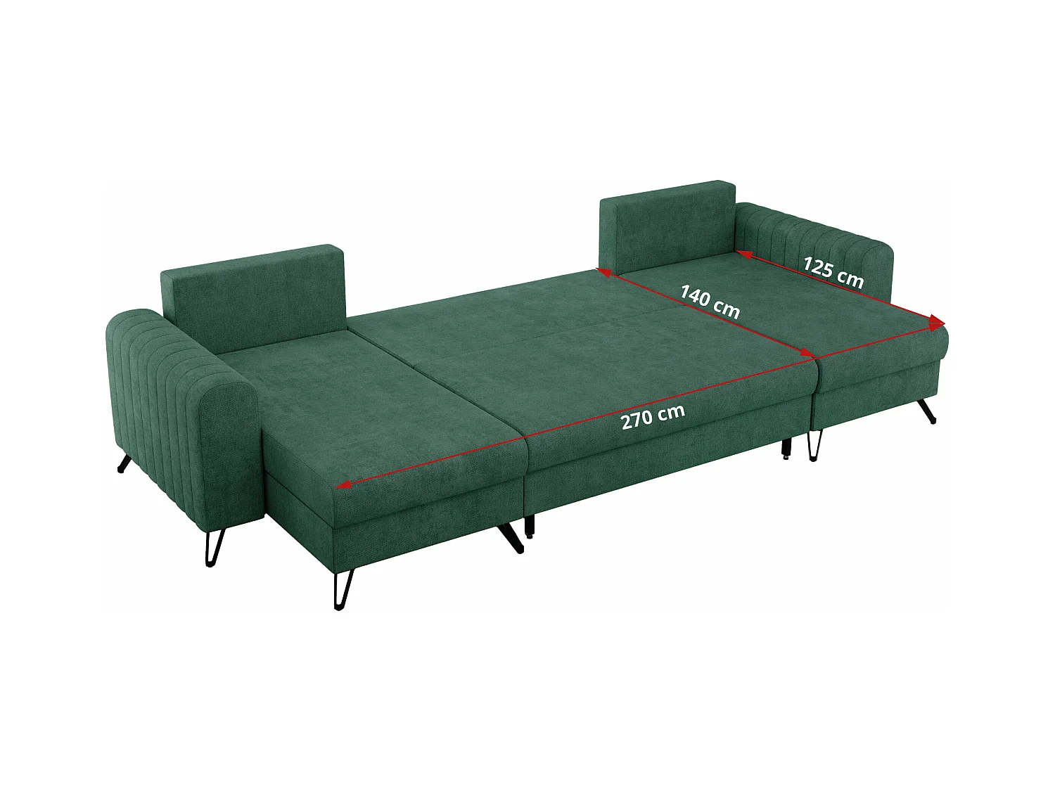 Ecksofa AXEL U, lose kissen, Ecksofa l-förmig, schlaffunktion und Bettkästen - Grün Struktur