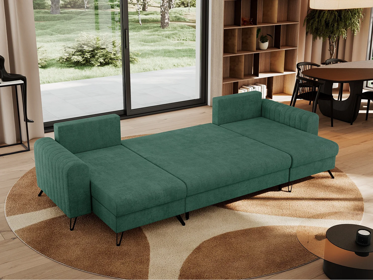 Ecksofa AXEL U, lose kissen, Ecksofa l-förmig, schlaffunktion und Bettkästen - Grün Struktur