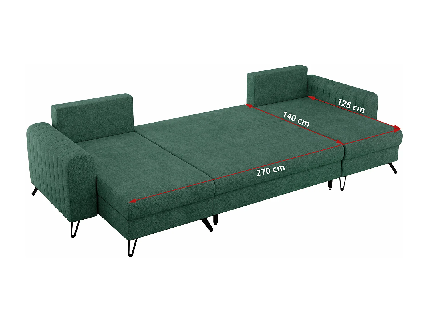 Ecksofa AXEL U, lose kissen, Ecksofa l-förmig, schlaffunktion und Bettkästen - Grün Struktur