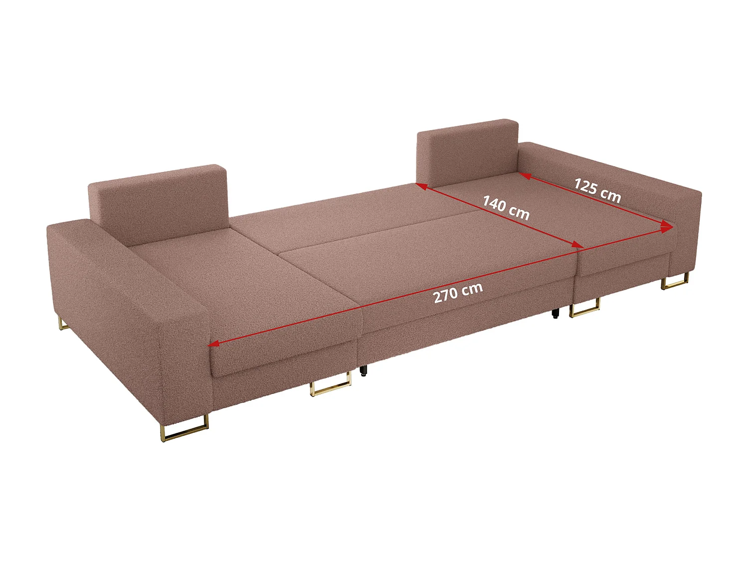 Ecksofa DORIAN U, Wohnlandschaft, Ecksofa mit Armlehnen, schlaffunktion und Bettkästen - Rosa Boucle