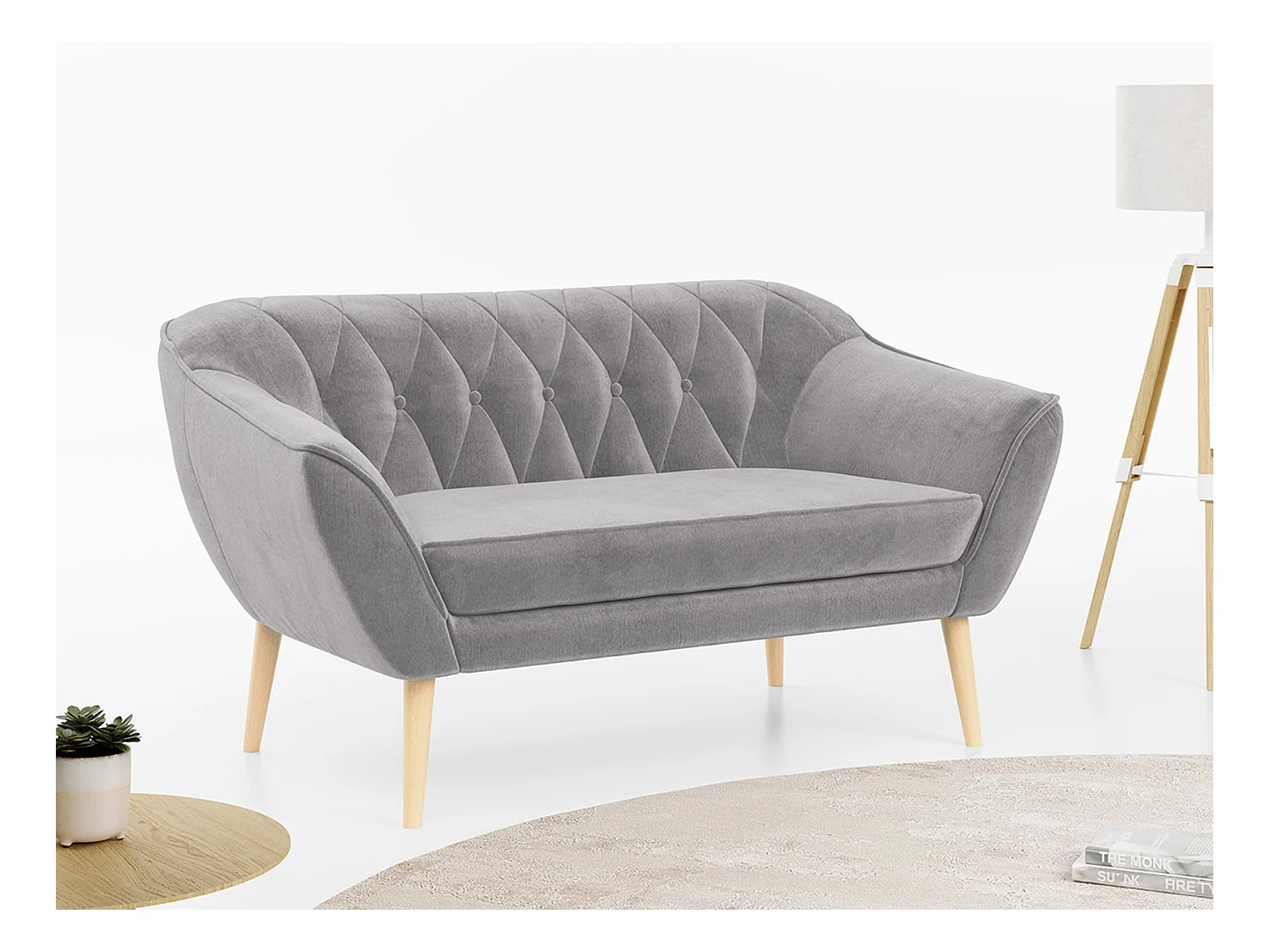 Sofa PIRS - 2-Sitzer, mit Armlehnen, Skandinavisches Design - Hellgrau Velvet