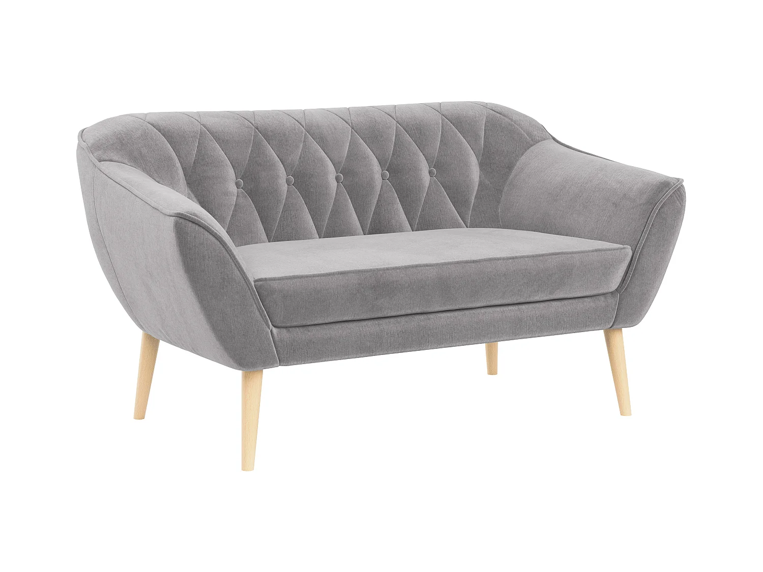 Sofa PIRS - 2-Sitzer, mit Armlehnen, Skandinavisches Design - Hellgrau Velvet