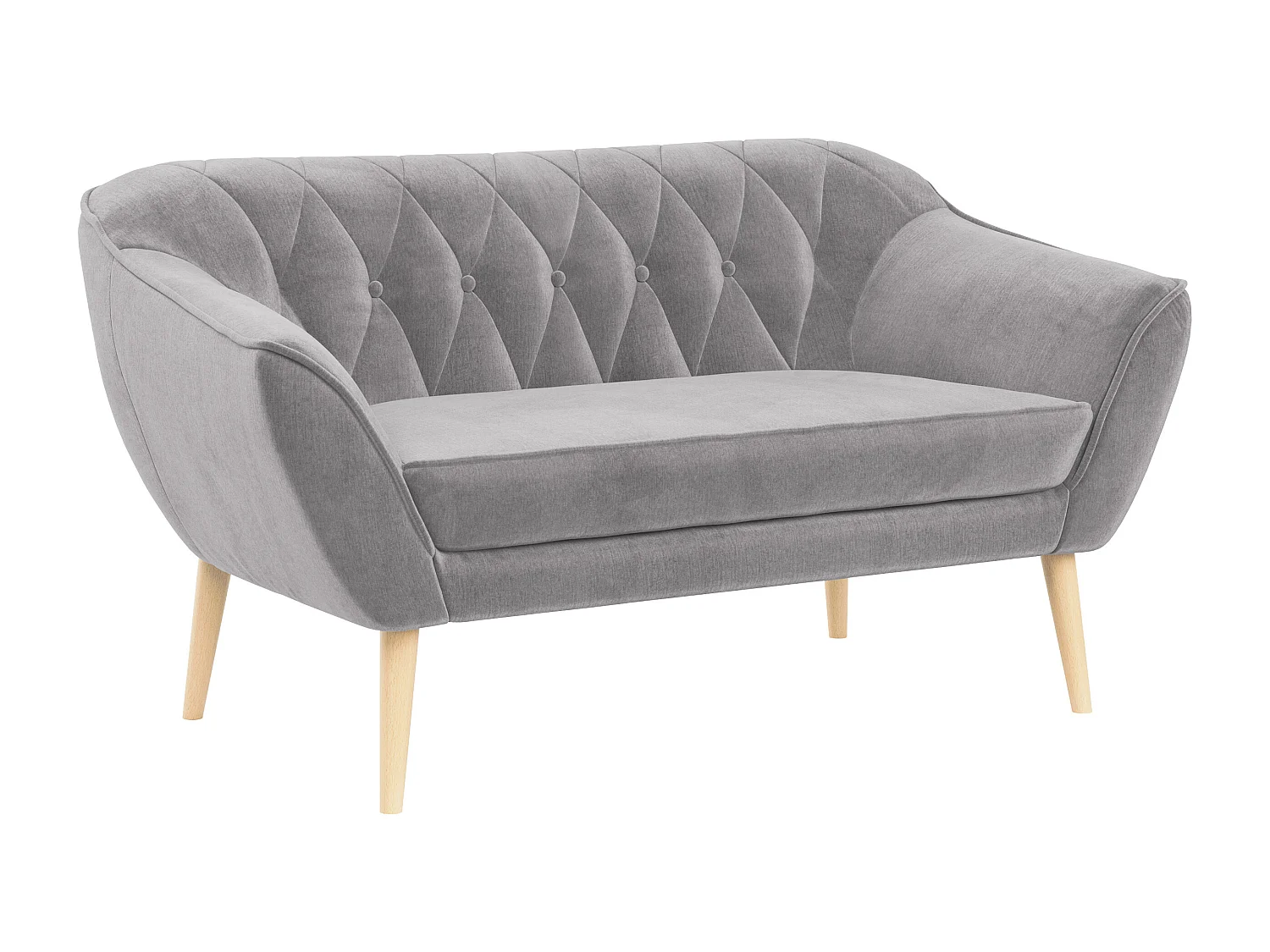 Sofa PIRS - 2-Sitzer, mit Armlehnen, Skandinavisches Design - Hellgrau Velvet