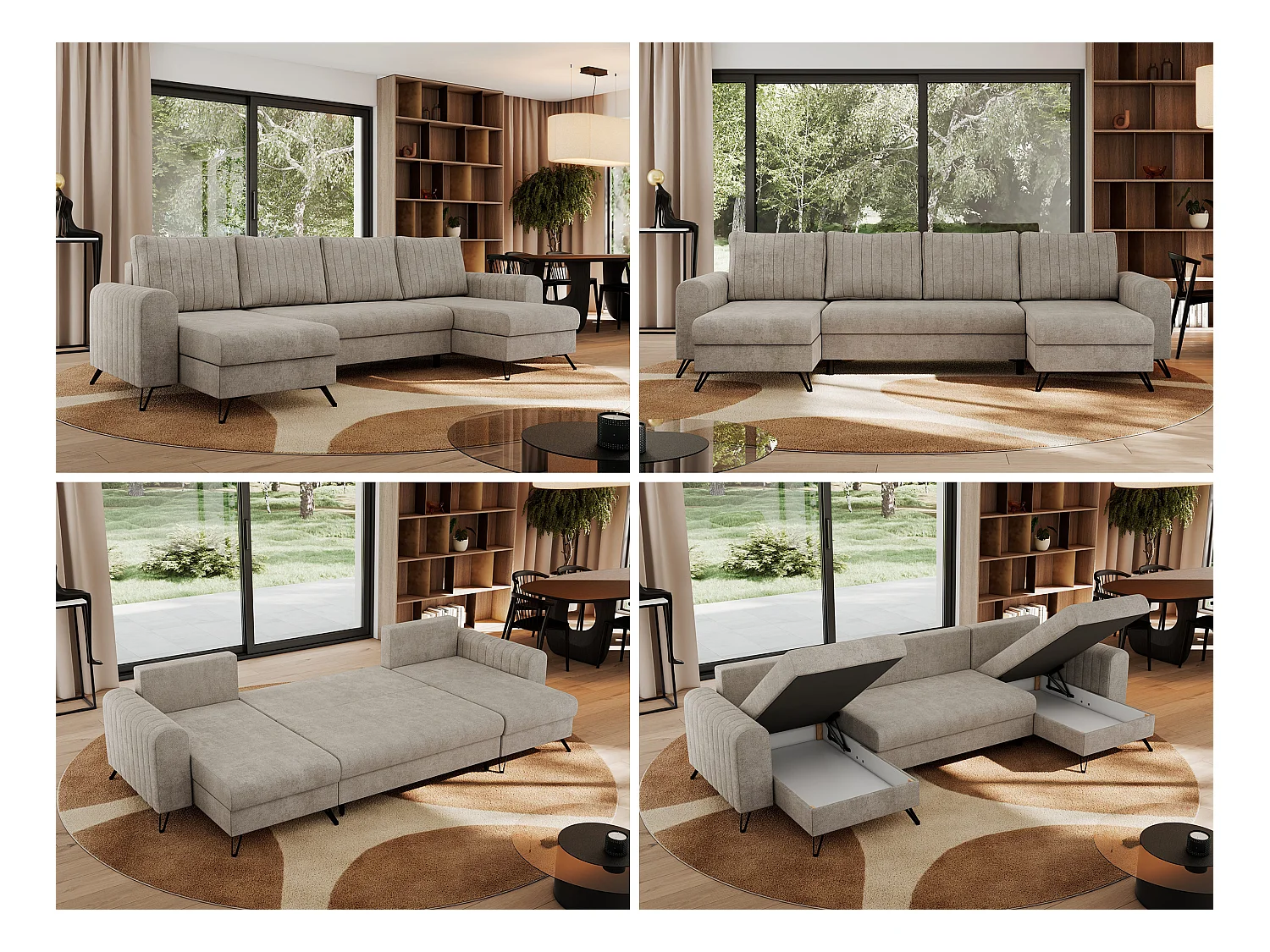 Ecksofa AXEL U, lose kissen, Ecksofa l-förmig, schlaffunktion und Bettkästen - Beige Struktur