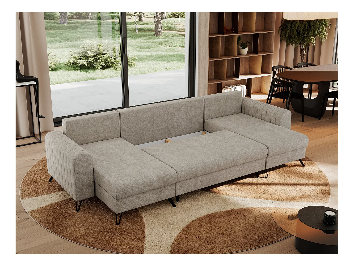 Ecksofa AXEL U, lose kissen, Ecksofa l-förmig, schlaffunktion und Bettkästen - Beige Struktur