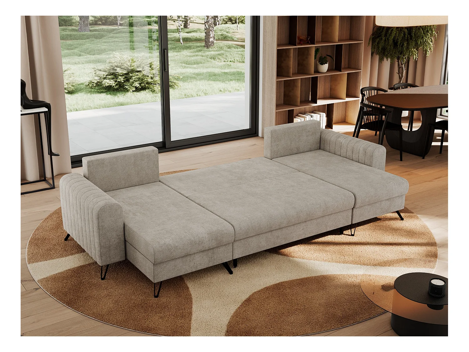 Ecksofa AXEL U, lose kissen, Ecksofa l-förmig, schlaffunktion und Bettkästen - Beige Struktur