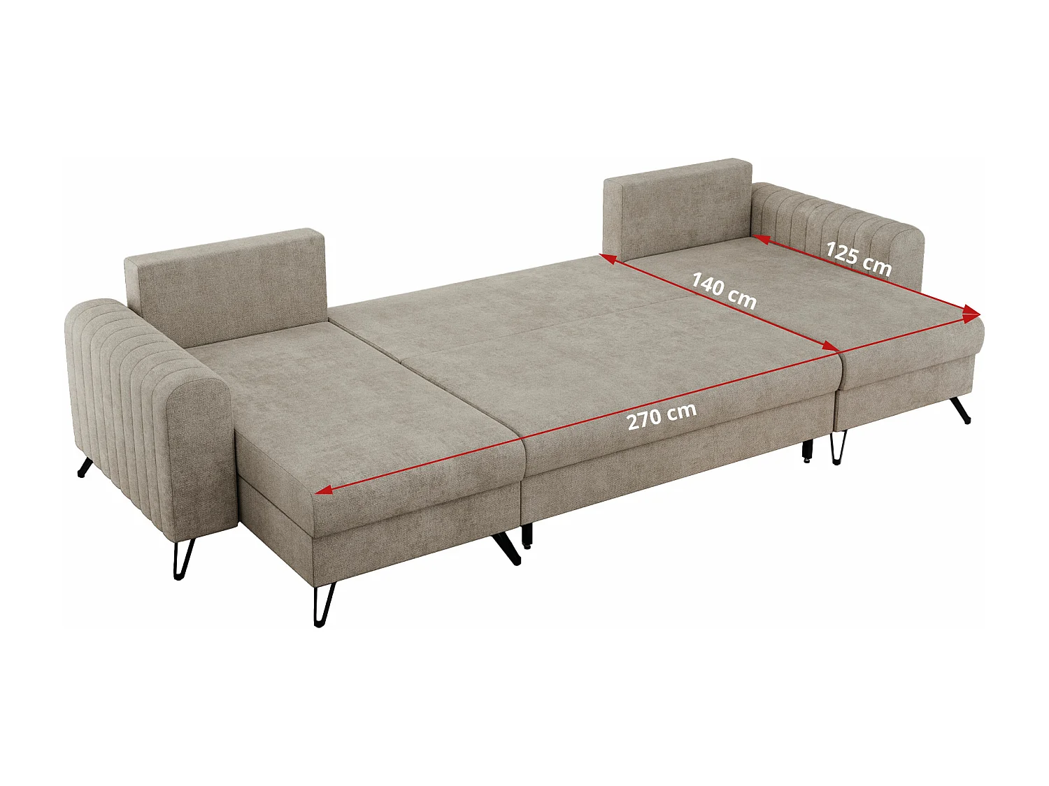 Ecksofa AXEL U, lose kissen, Ecksofa l-förmig, schlaffunktion und Bettkästen - Beige Struktur