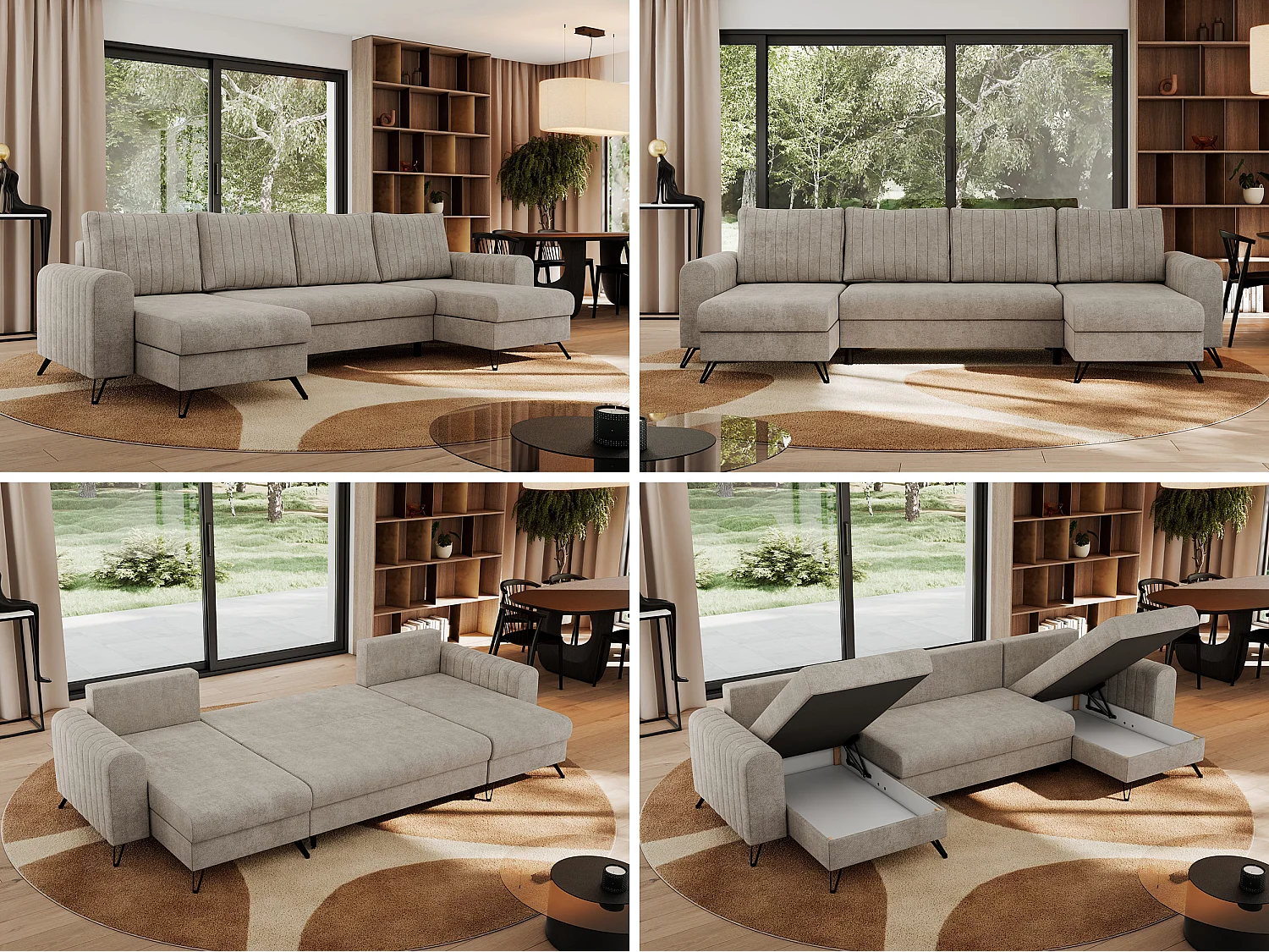 Ecksofa AXEL U, lose kissen, Ecksofa l-förmig, schlaffunktion und Bettkästen - Beige Struktur