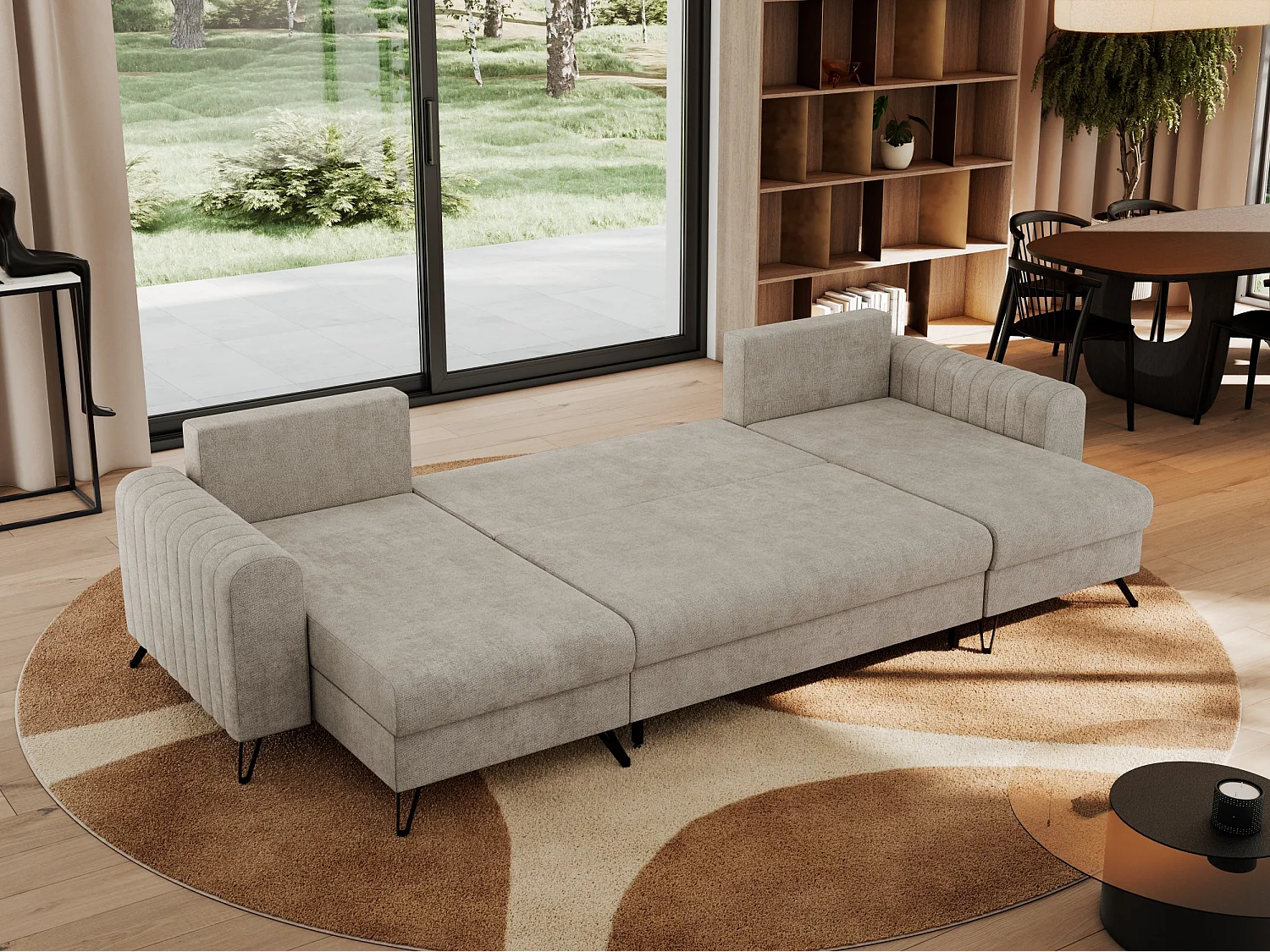 Ecksofa AXEL U, lose kissen, Ecksofa l-förmig, schlaffunktion und Bettkästen - Beige Struktur