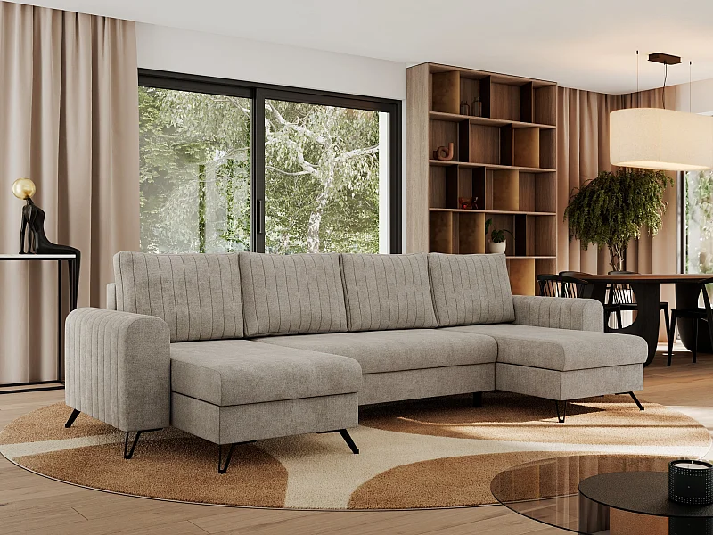 Ecksofa AXEL U, lose kissen, Ecksofa l-förmig, schlaffunktion und Bettkästen - Beige Struktur