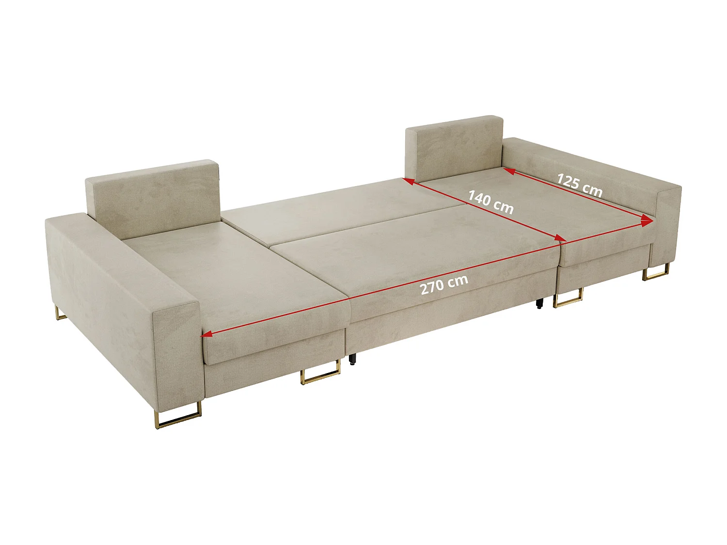 Ecksofa DORIAN U, Wohnlandschaft, Ecksofa mit Armlehnen, schlaffunktion und Bettkästen - Beige Velvet