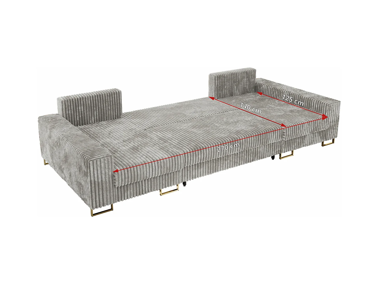 Ecksofa DORIAN U, Wohnlandschaft, Ecksofa mit Armlehnen, schlaffunktion und Bettkästen - Hellgrau Cord