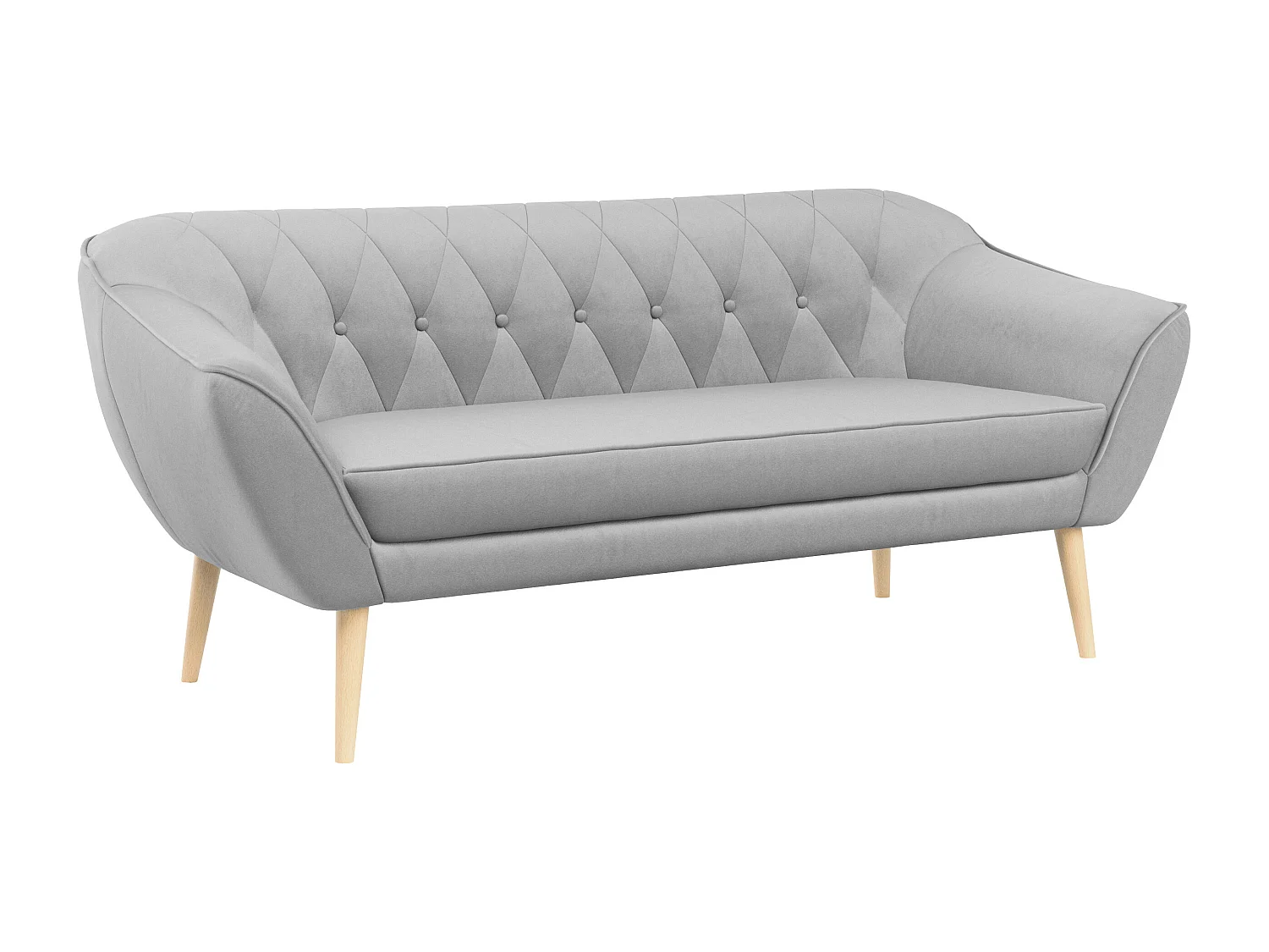 Sofa PIRS - 3-Sitzer Skandinavischer Sofa, mit Armlehnen, Holzbeine - Hellgrau Velvet