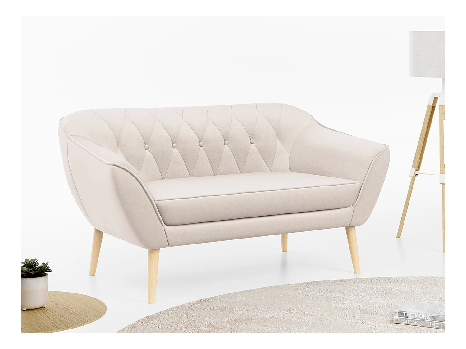 Sofa PIRS - 2-Sitzer, mit Armlehnen, Skandinavisches Design - Creme Velvet