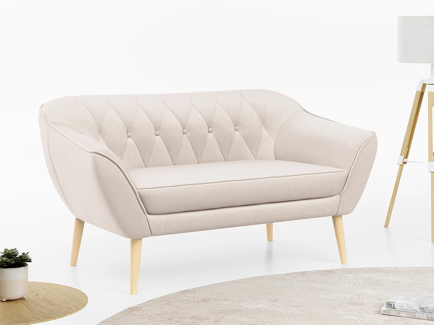 Sofa PIRS - 2-Sitzer, mit Armlehnen, Skandinavisches Design - Creme Velvet