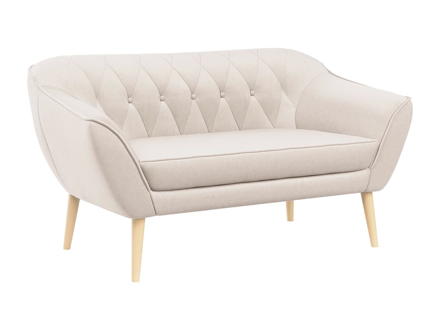 Sofa PIRS - 2-Sitzer, mit Armlehnen, Skandinavisches Design - Creme Velvet