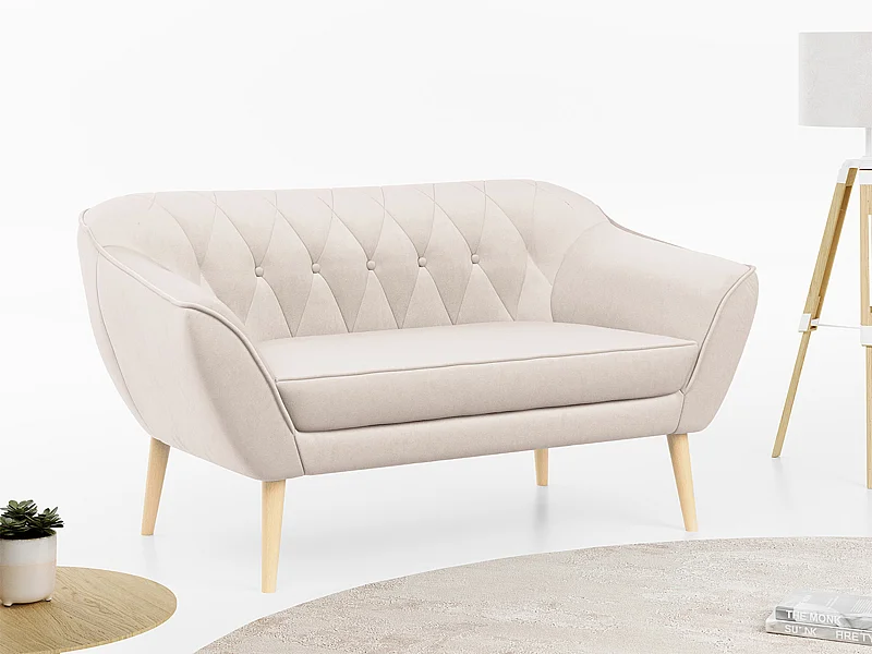 Sofa PIRS - 2-Sitzer, mit Armlehnen, Skandinavisches Design - Creme Velvet
