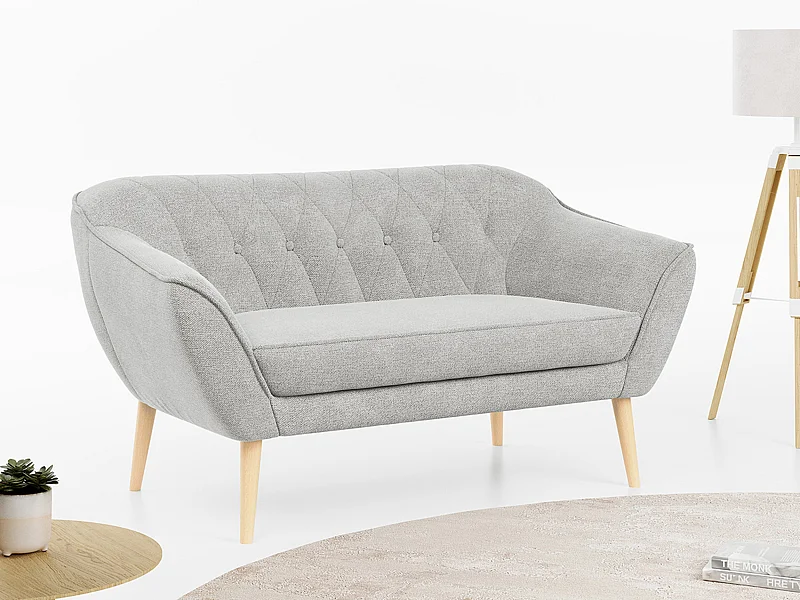 Sofa PIRS - 2-Sitzer, mit Armlehnen, Skandinavisches Design - Hellgrau Stukture