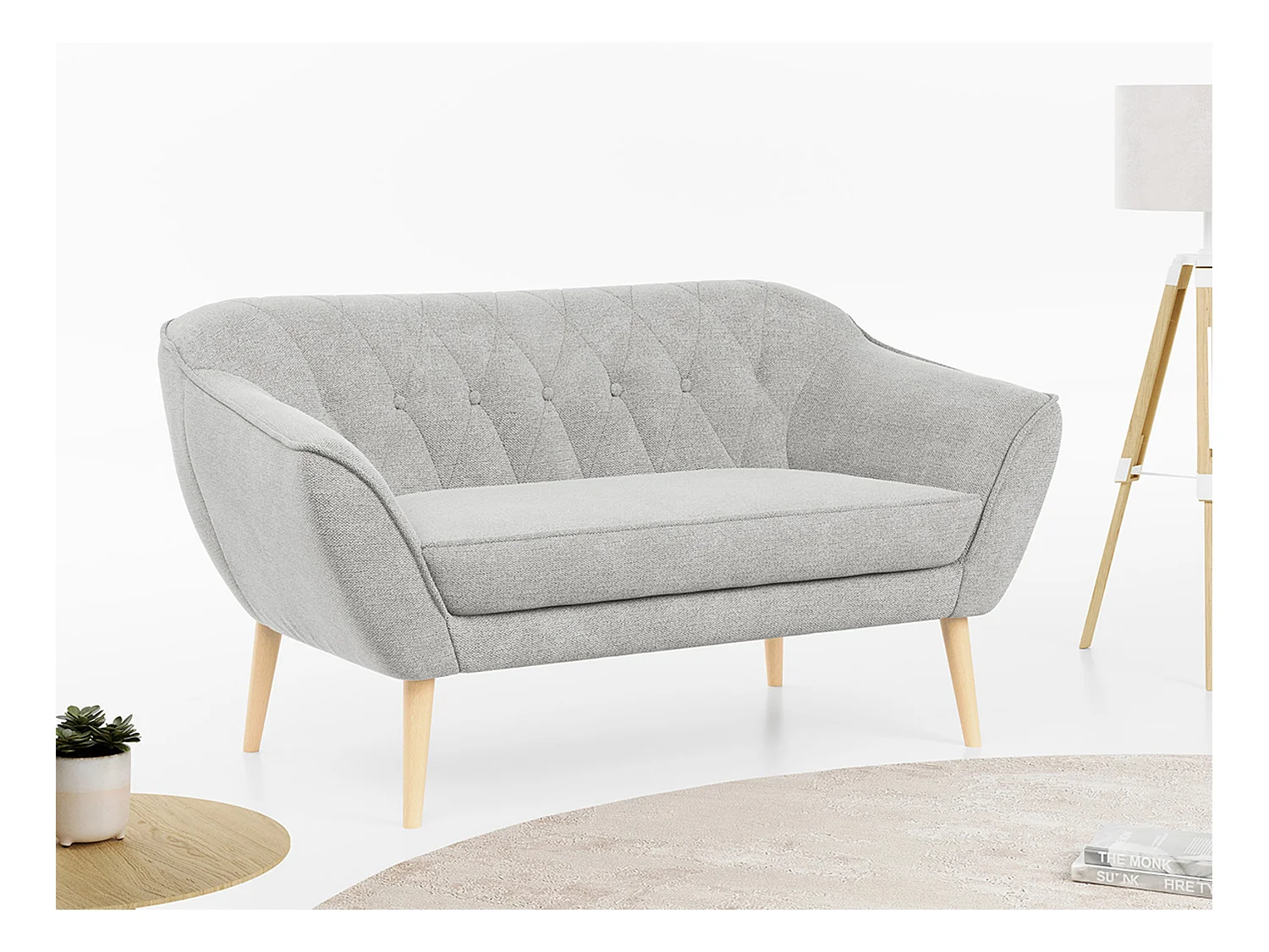 Sofa PIRS - 2-Sitzer, mit Armlehnen, Skandinavisches Design - Hellgrau Stukture