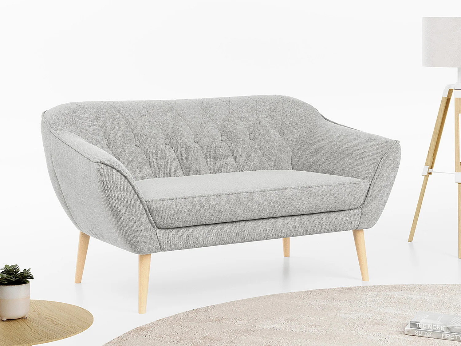 Sofa PIRS - 2-Sitzer, mit Armlehnen, Skandinavisches Design - Hellgrau Stukture