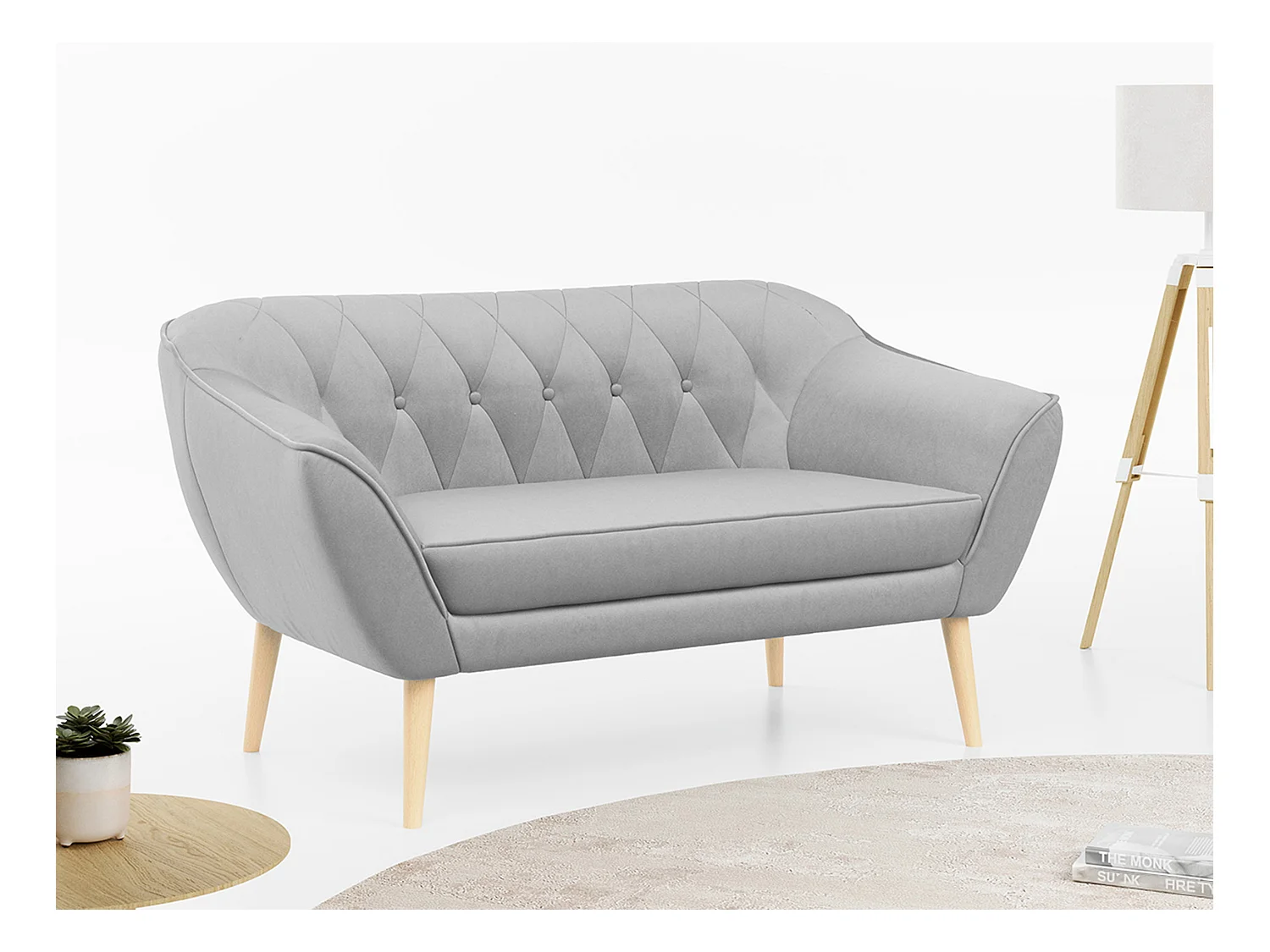 Sofa PIRS - 2-Sitzer, mit Armlehnen, Skandinavisches Design - Hellgrau Velvet