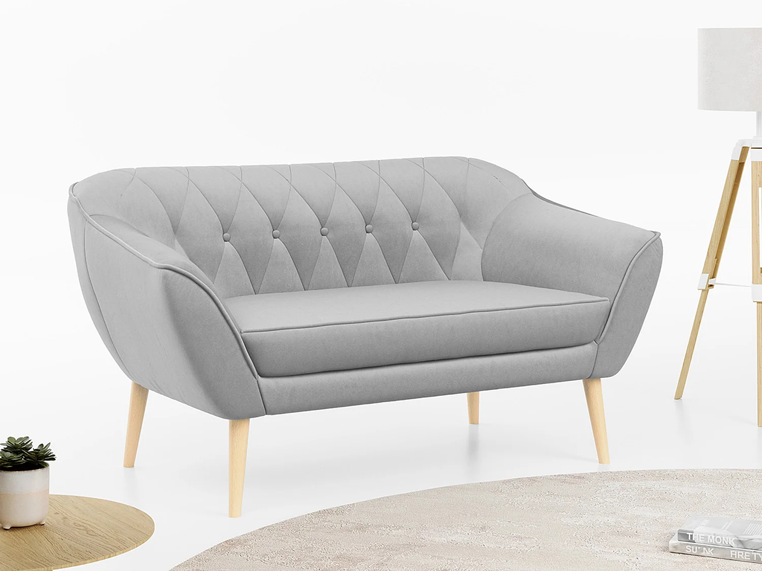 Sofa PIRS - 2-Sitzer, mit Armlehnen, Skandinavisches Design - Hellgrau Velvet