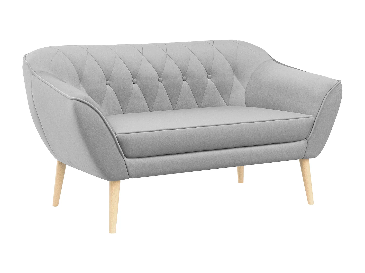 Sofa PIRS - 2-Sitzer, mit Armlehnen, Skandinavisches Design - Hellgrau Velvet