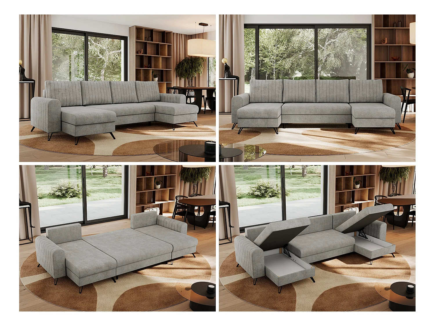 Ecksofa AXEL U, lose kissen, Ecksofa l-förmig, schlaffunktion und Bettkästen - Hellgrau Struktur