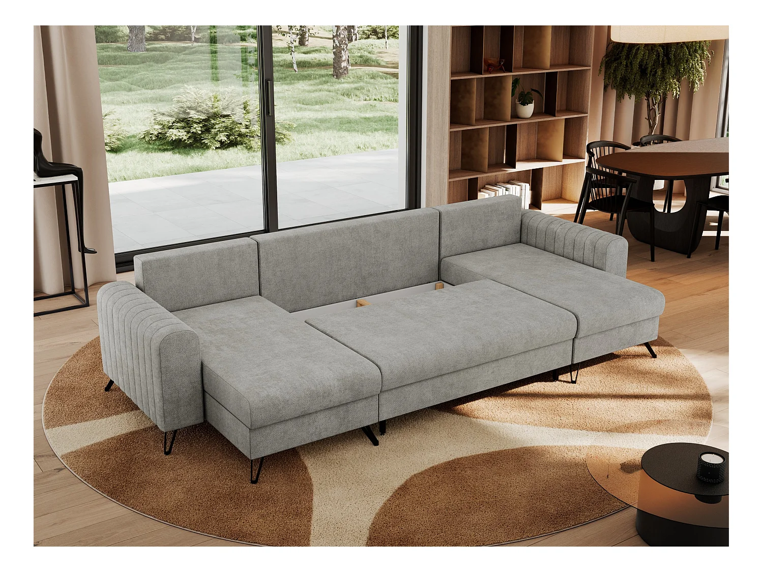 Ecksofa AXEL U, lose kissen, Ecksofa l-förmig, schlaffunktion und Bettkästen - Hellgrau Struktur