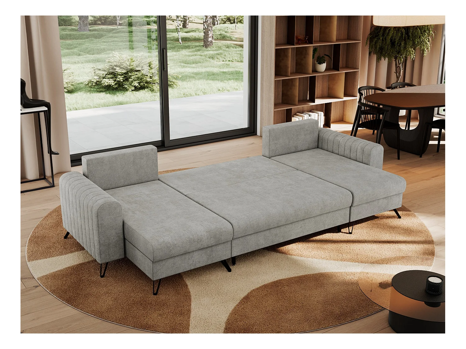 Ecksofa AXEL U, lose kissen, Ecksofa l-förmig, schlaffunktion und Bettkästen - Hellgrau Struktur