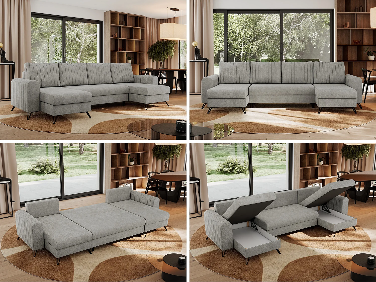 Ecksofa AXEL U, lose kissen, Ecksofa l-förmig, schlaffunktion und Bettkästen - Hellgrau Struktur