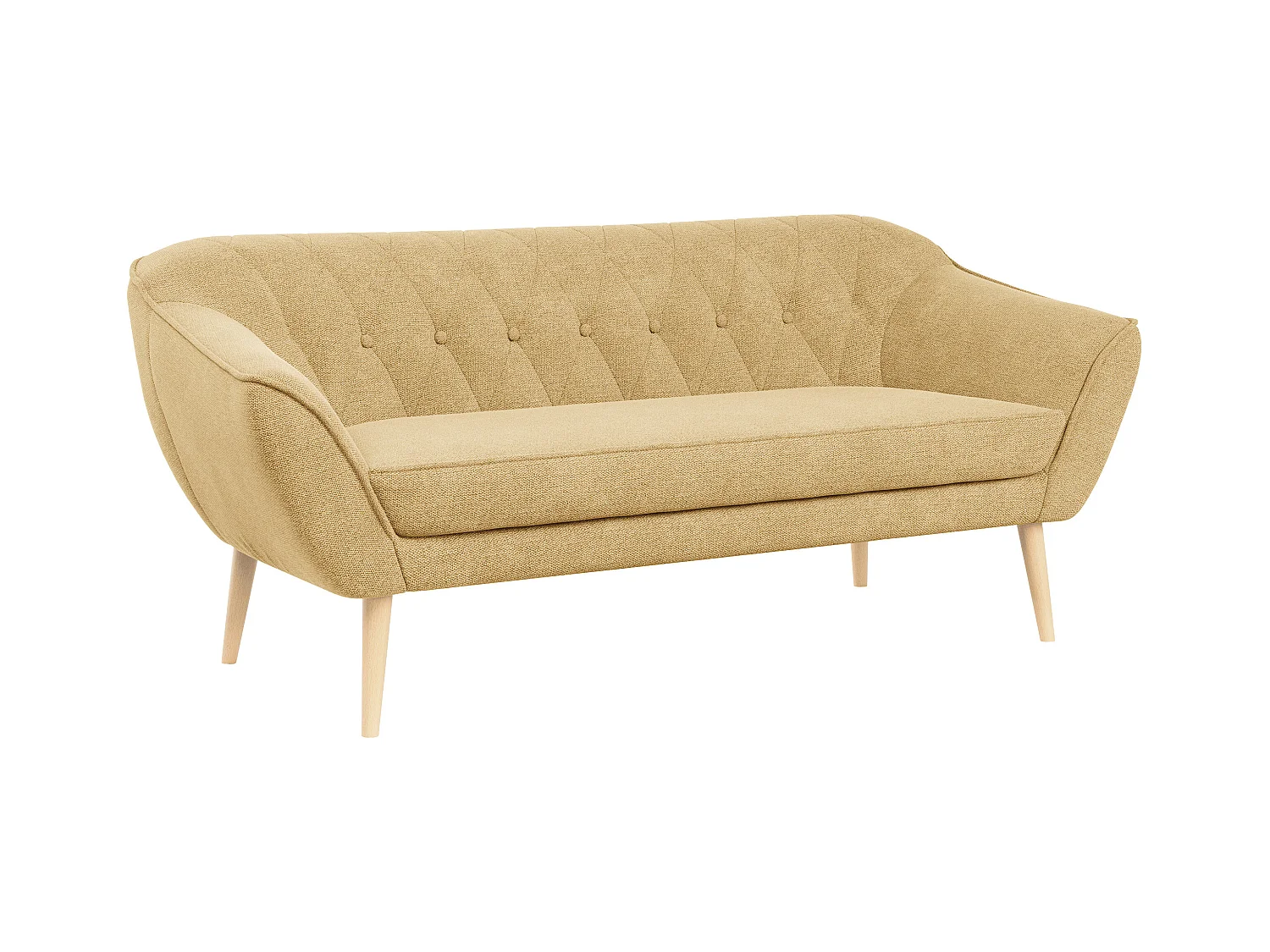 Sofa PIRS - 3-Sitzer Skandinavischer Sofa, mit Armlehnen, Holzbeine - Gelb Stukture