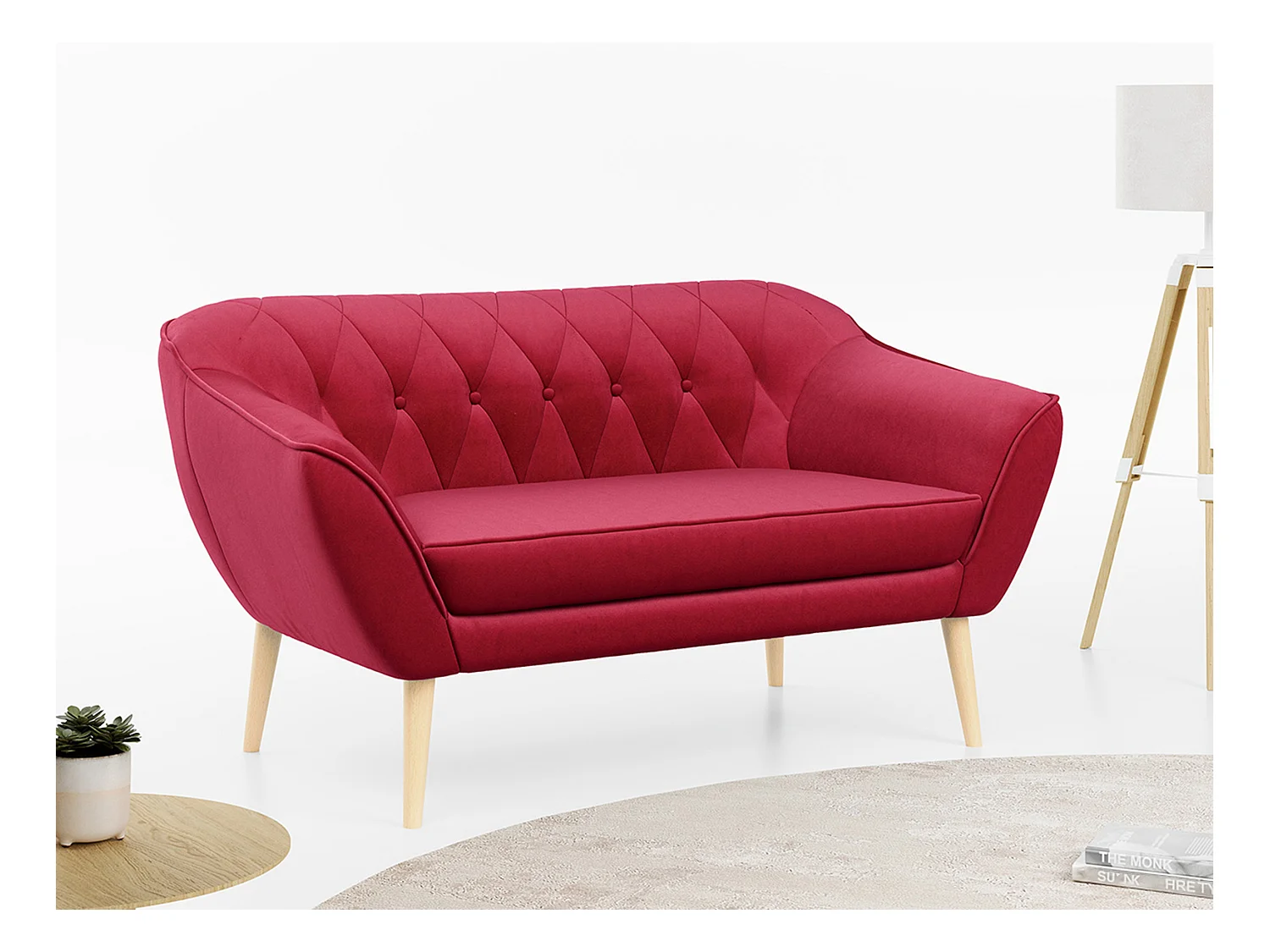 Sofa PIRS - 2-Sitzer, mit Armlehnen, Skandinavisches Design - Rot Velvet