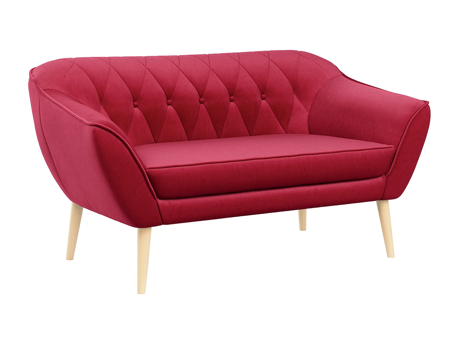 Sofa PIRS - 2-Sitzer, mit Armlehnen, Skandinavisches Design - Rot Velvet