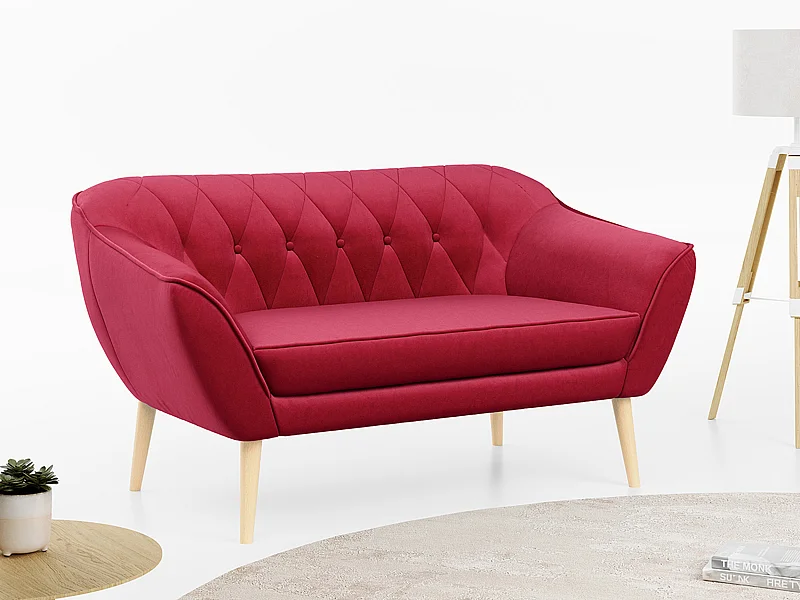 Sofa PIRS - 2-Sitzer, mit Armlehnen, Skandinavisches Design - Rot Velvet