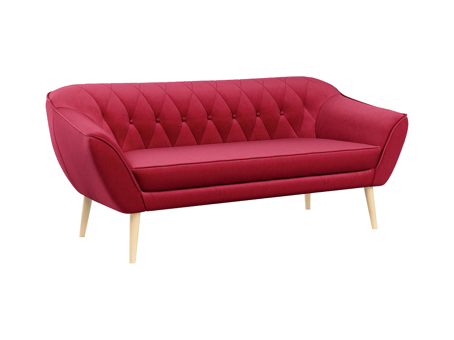Sofa PIRS - 3-Sitzer Skandinavischer Sofa, mit Armlehnen, Holzbeine - Rot Velvet