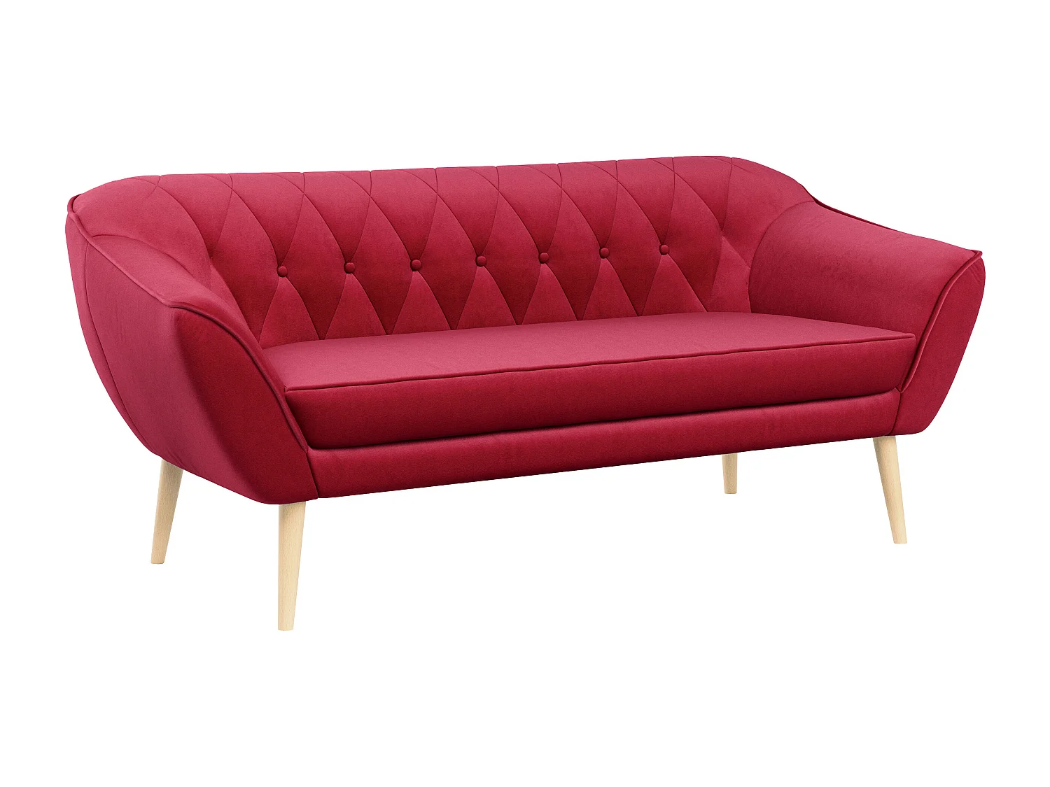 Sofa PIRS - 3-Sitzer Skandinavischer Sofa, mit Armlehnen, Holzbeine - Rot Velvet