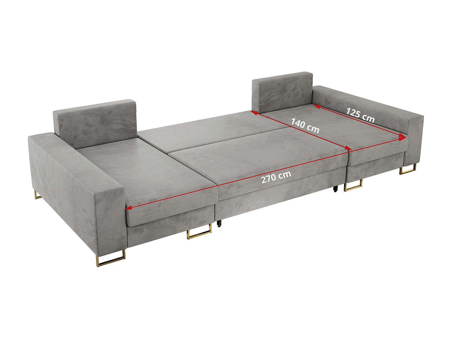 Ecksofa DORIAN U, Wohnlandschaft, Ecksofa mit Armlehnen, schlaffunktion und Bettkästen - Hellgrau Velvet