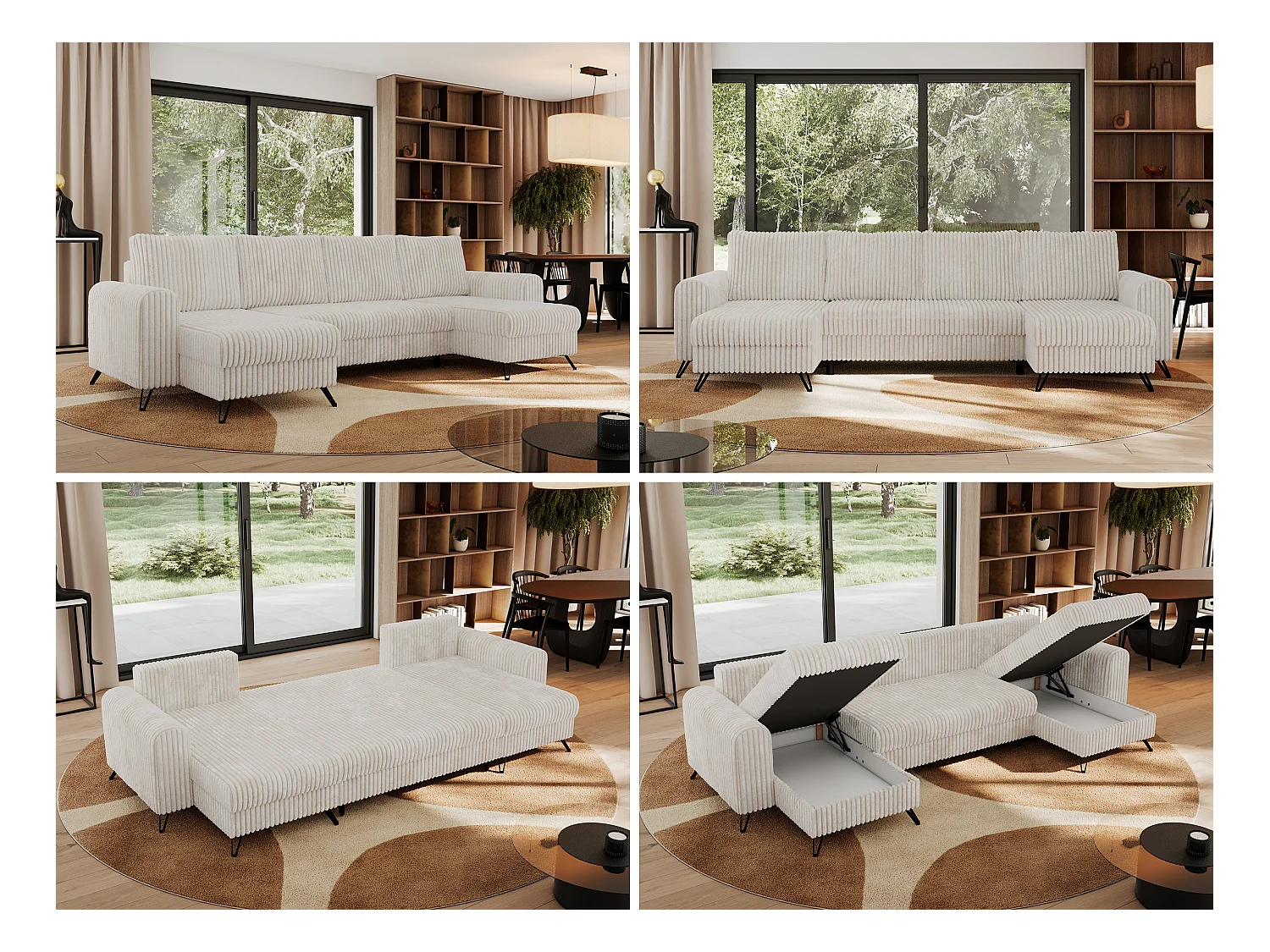 Ecksofa AXEL U, lose kissen, Ecksofa l-förmig, schlaffunktion und Bettkästen - Beige Cord