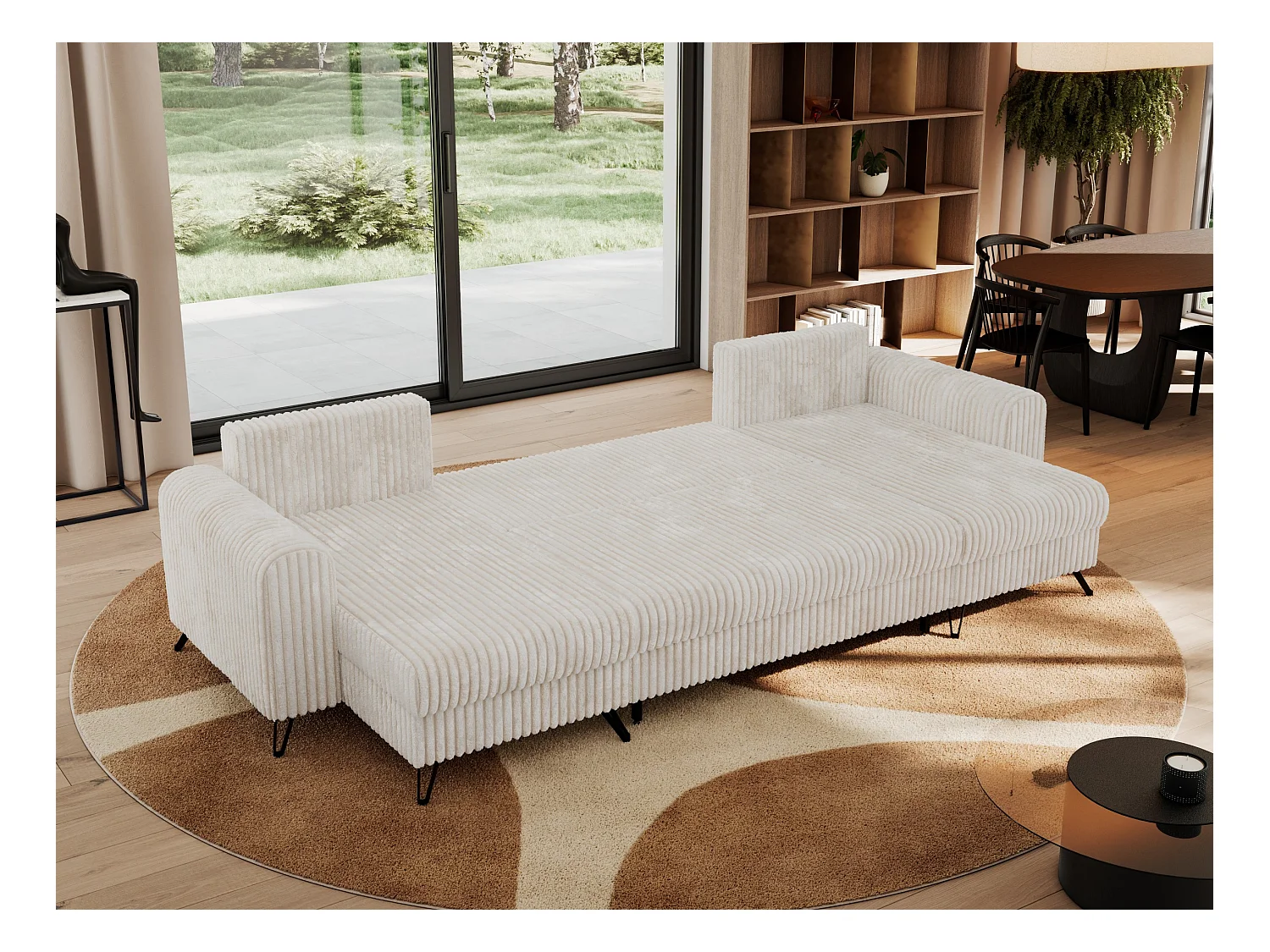 Ecksofa AXEL U, lose kissen, Ecksofa l-förmig, schlaffunktion und Bettkästen - Beige Cord