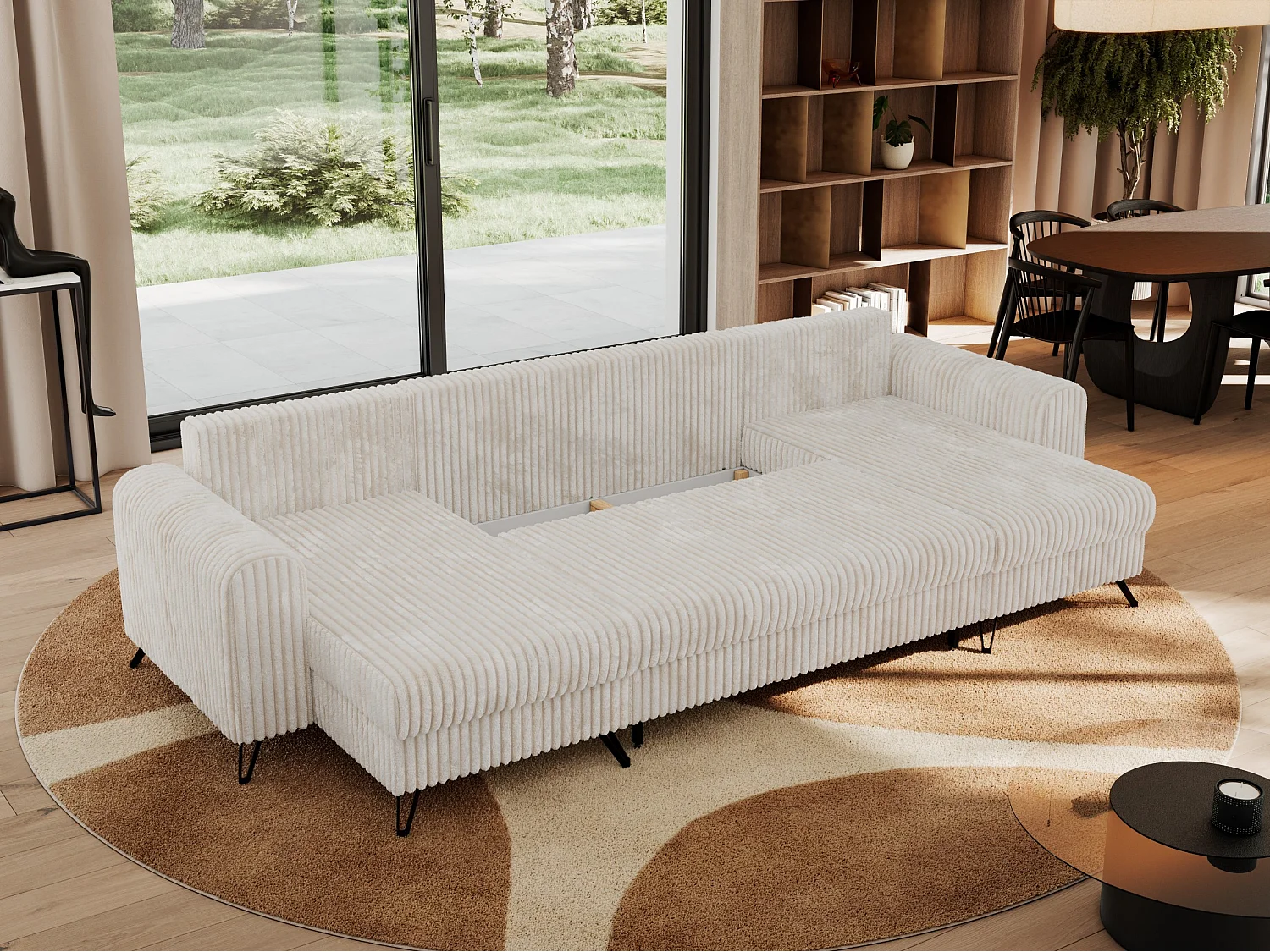 Ecksofa AXEL U, lose kissen, Ecksofa l-förmig, schlaffunktion und Bettkästen - Beige Cord