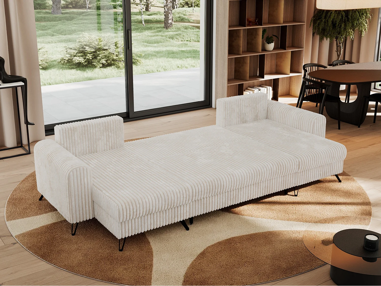 Ecksofa AXEL U, lose kissen, Ecksofa l-förmig, schlaffunktion und Bettkästen - Beige Cord