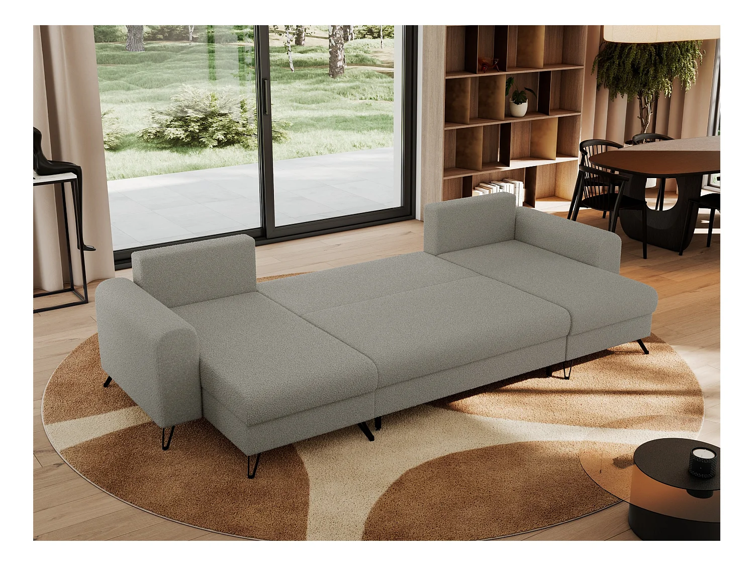 Ecksofa AXEL U, lose kissen, Ecksofa l-förmig, schlaffunktion und Bettkästen - Hellgrau Boucle