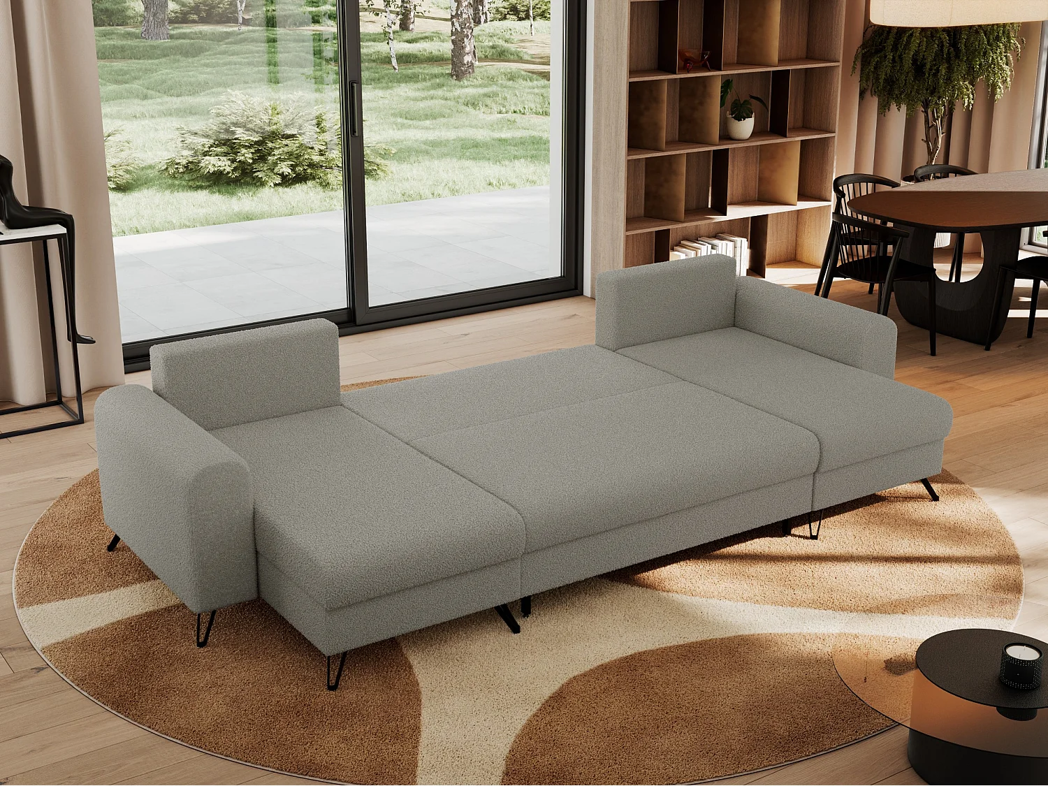 Ecksofa AXEL U, lose kissen, Ecksofa l-förmig, schlaffunktion und Bettkästen - Hellgrau Boucle