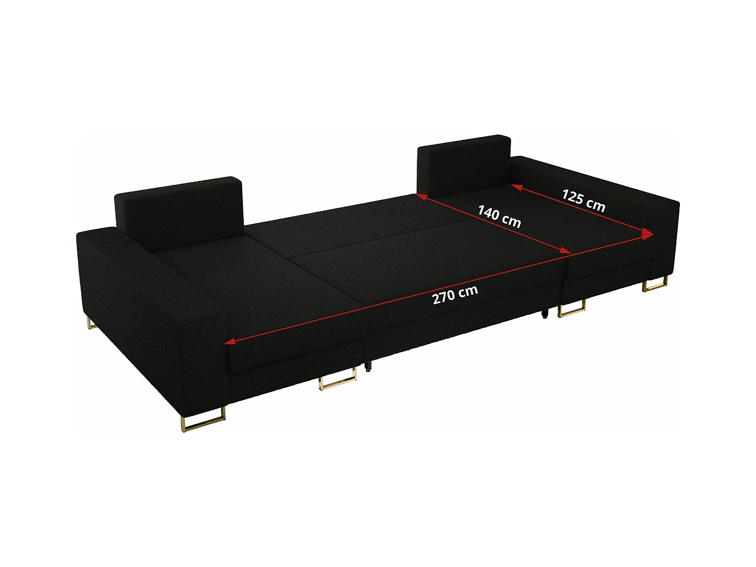 Ecksofa DORIAN U, Wohnlandschaft, Ecksofa mit Armlehnen, schlaffunktion und Bettkästen - Schwarz Boucle