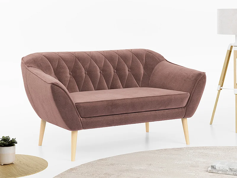 Sofa PIRS - 2-Sitzer, mit Armlehnen, Skandinavisches Design - Rosa Velvet