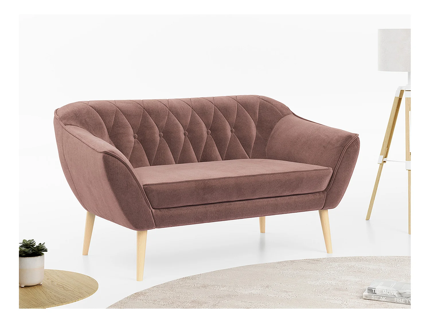 Sofa PIRS - 2-Sitzer, mit Armlehnen, Skandinavisches Design - Rosa Velvet