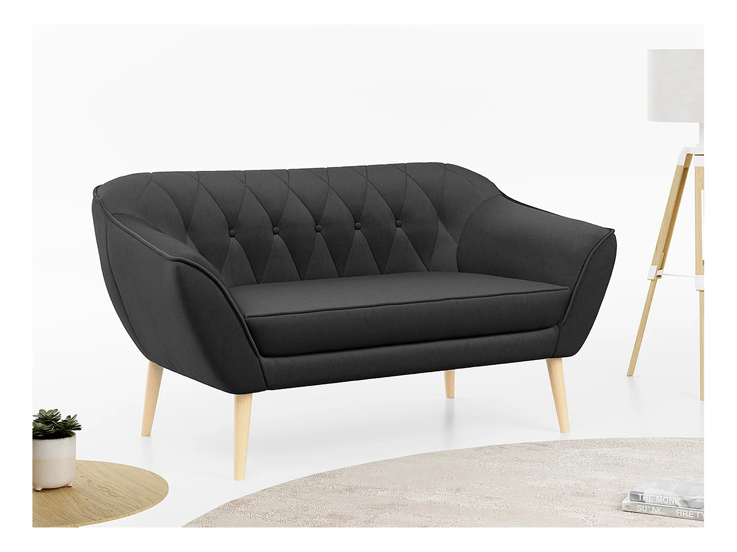 Sofa PIRS - 2-Sitzer, mit Armlehnen, Skandinavisches Design - Grau Velvet