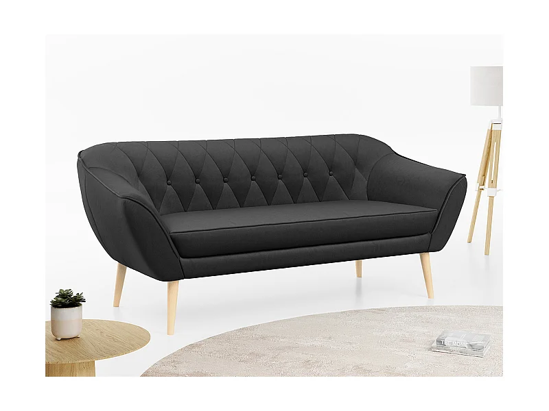 Sofa PIRS - 3-Sitzer Skandinavischer Sofa, mit Armlehnen, Holzbeine - Grau Velvet