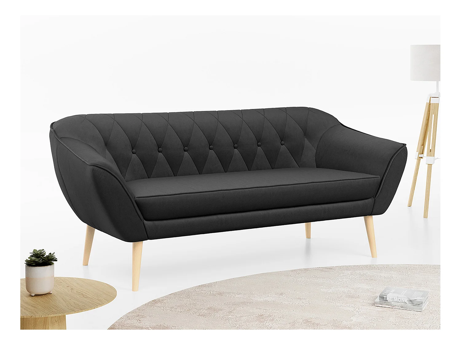 Sofa PIRS - 3-Sitzer Skandinavischer Sofa, mit Armlehnen, Holzbeine - Grau Velvet